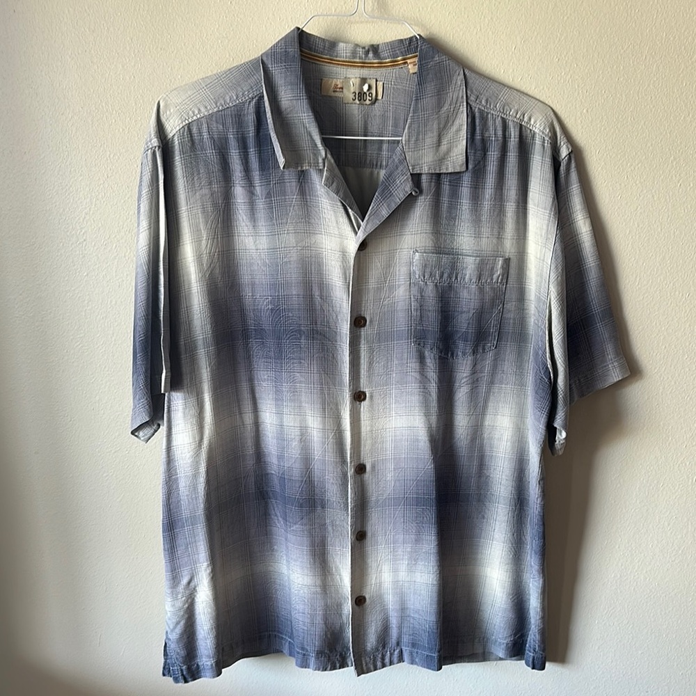 Tommy Bahama Blue and White Plaid Button Down Shirt